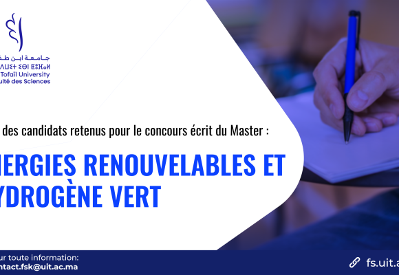 Liste des candidats retenus pour le concours écrit du Master Énergies Renouvelables et Hydrogène Vert