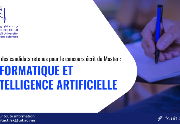 Liste des candidats retenus pour le concours écrit du Master Informatique et Intelligence Artificielle