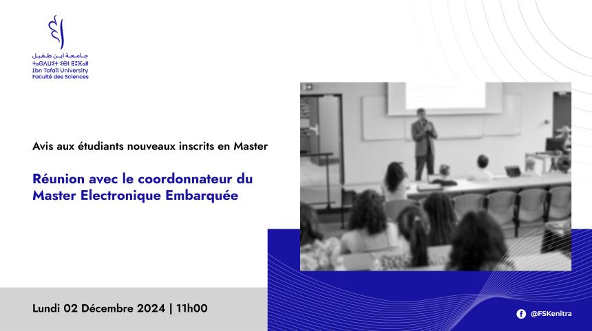 Avis aux étudiants nouveaux inscrits en Master Electronique Embarquée Avis aux étudiants nouveaux inscrits en Master Electronique Embarquée