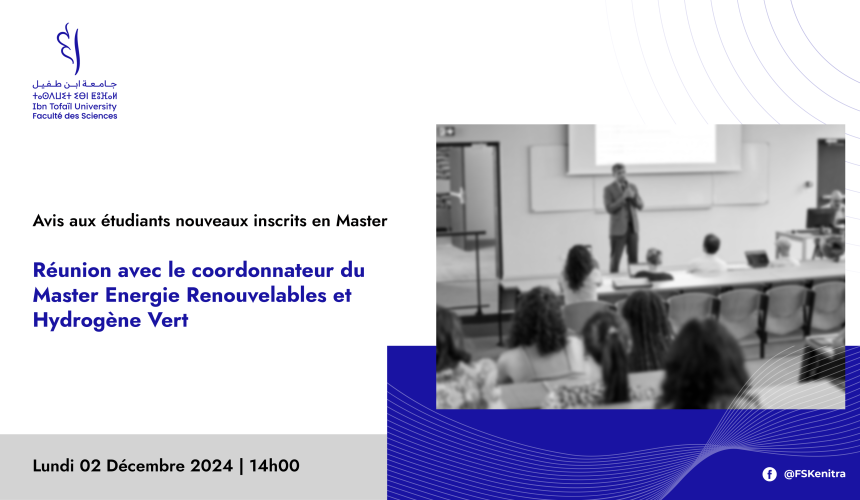 Avis aux étudiants nouveaux inscrits en Master Energie Renouvelables et Hydrogène Vert