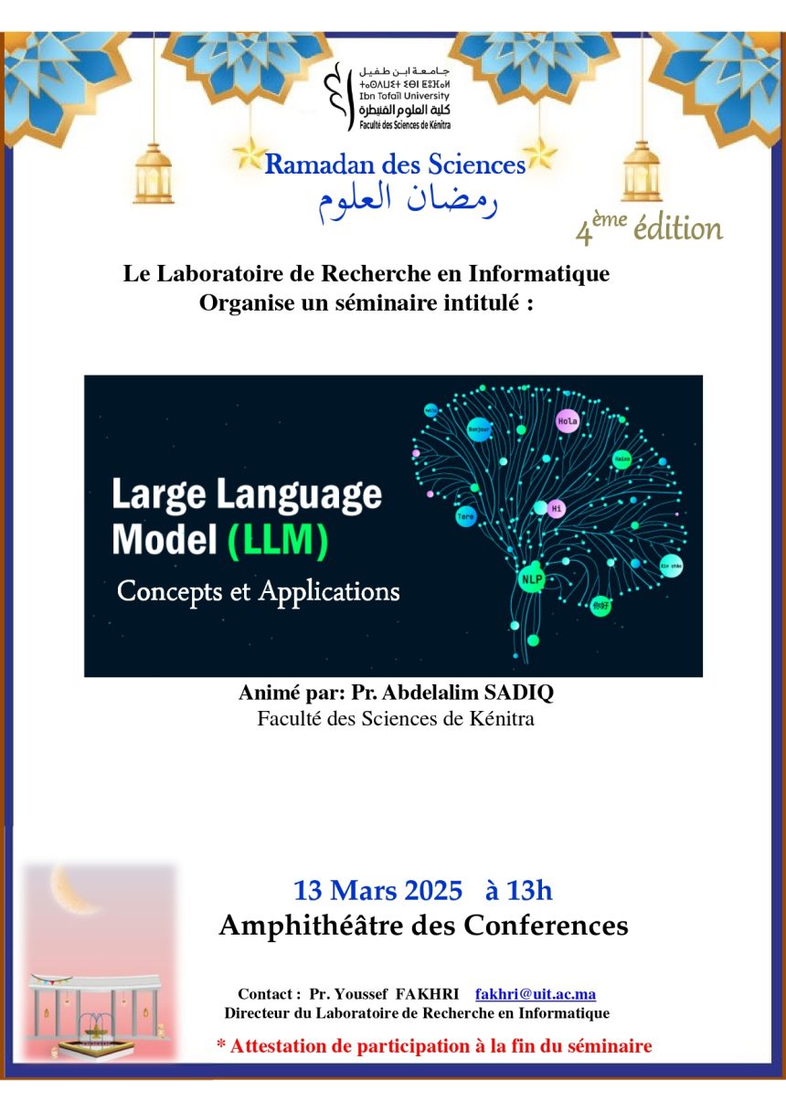 Ramadan des Sciences 4ème édition – Large Language Model(LLM), Concepts et Applications.