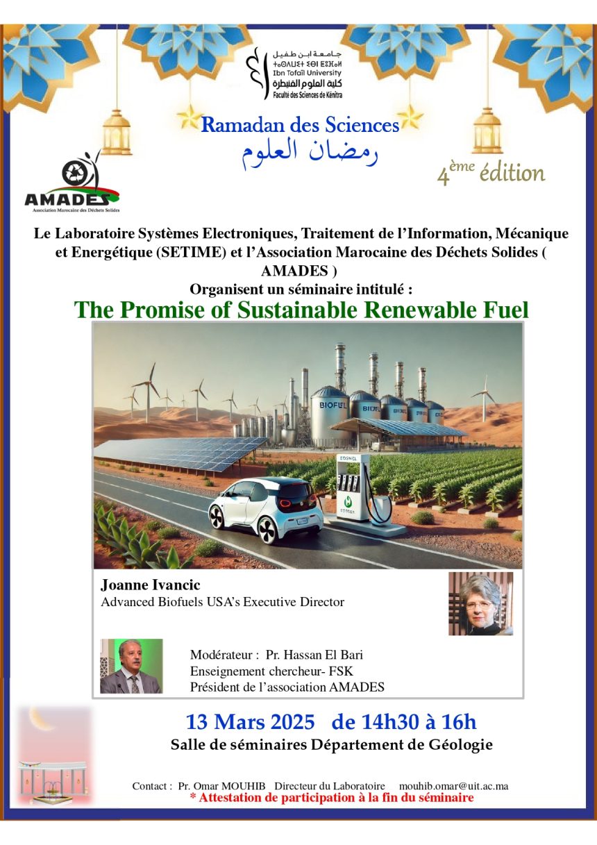 Ramadan des Sciences 4ème édition – The Promise of Sustainable Renewable Fuel