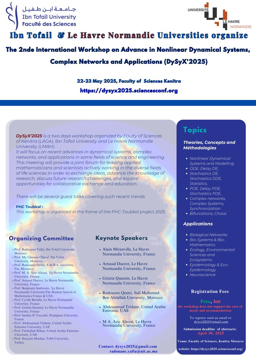 Ibn Tofail & Le Havre Normandie Universities organize The 2nd International Workshop on Advance in Nonlinear Dynamical Systems, Complex Networks and Applications (DySyX’2025)