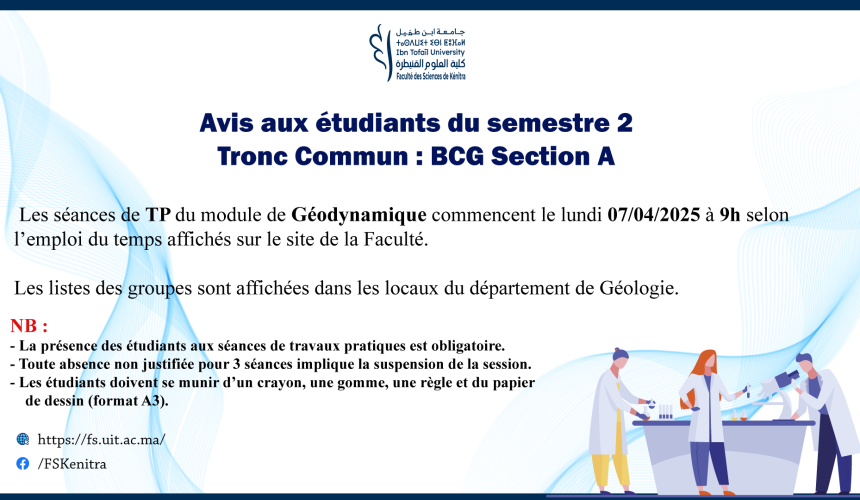 Avis aux étudiants du semestre 2 Tronc Commun : BCG Section A