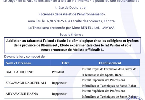 Avis de soutenance de thèse de BEN EL JILALI LAMYAA