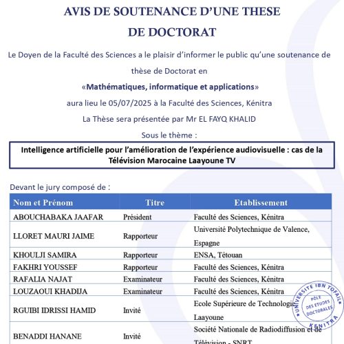Avis de soutenance de thèse de EL FAYQ KHALID