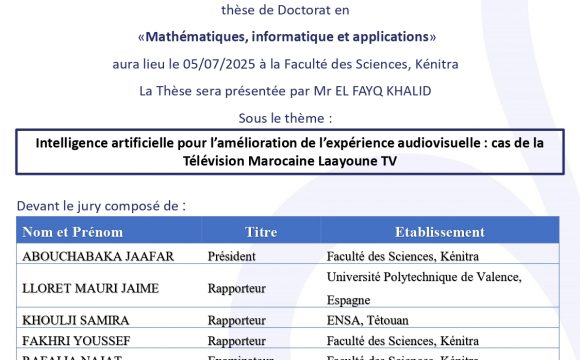 Avis de soutenance de thèse de EL FAYQ KHALID