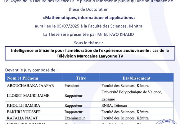 Avis de soutenance de thèse de EL FAYQ KHALID