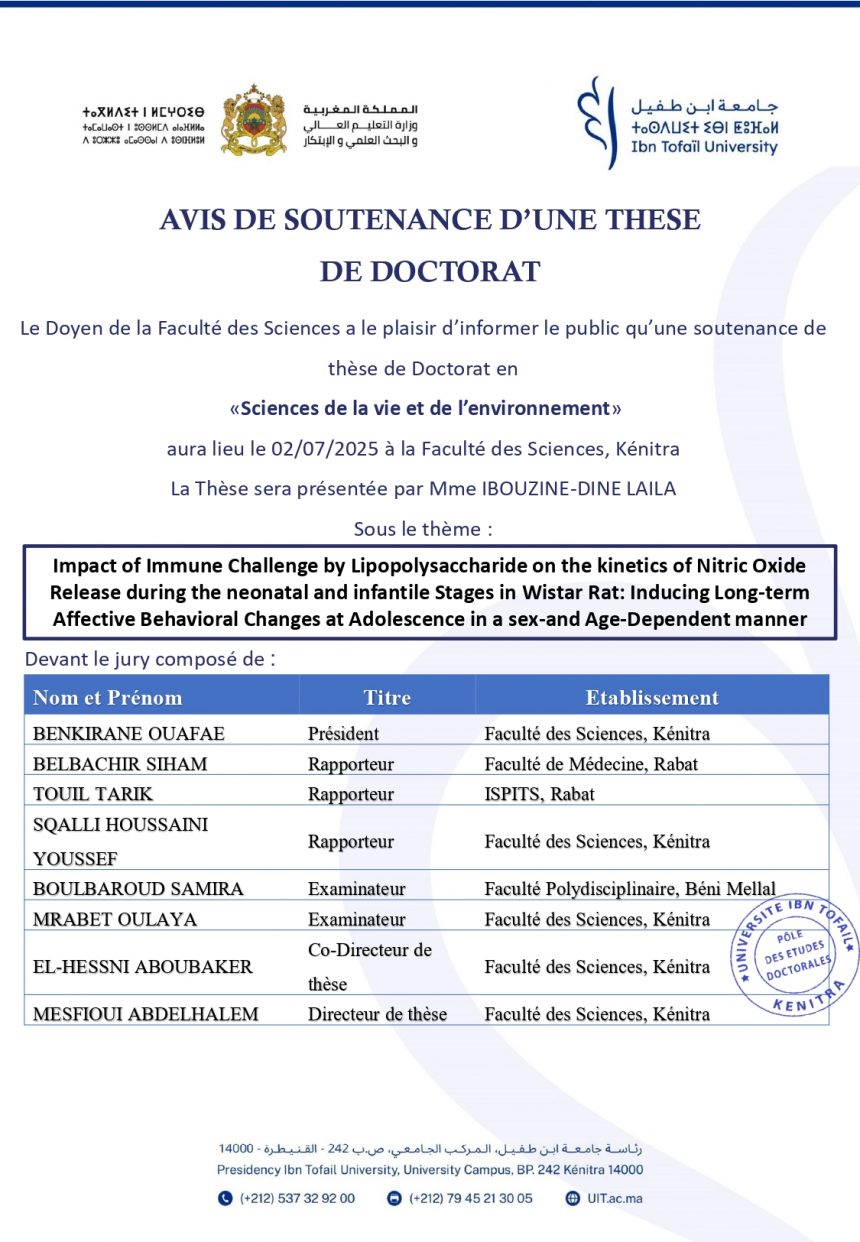 Avis de soutenance de thèse de IBOUZINE-DINE LAILA