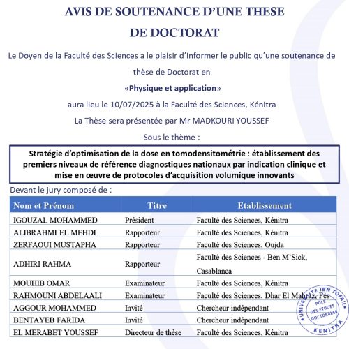 Avis de soutenance de thèse de MADKOURI YOUSSEF