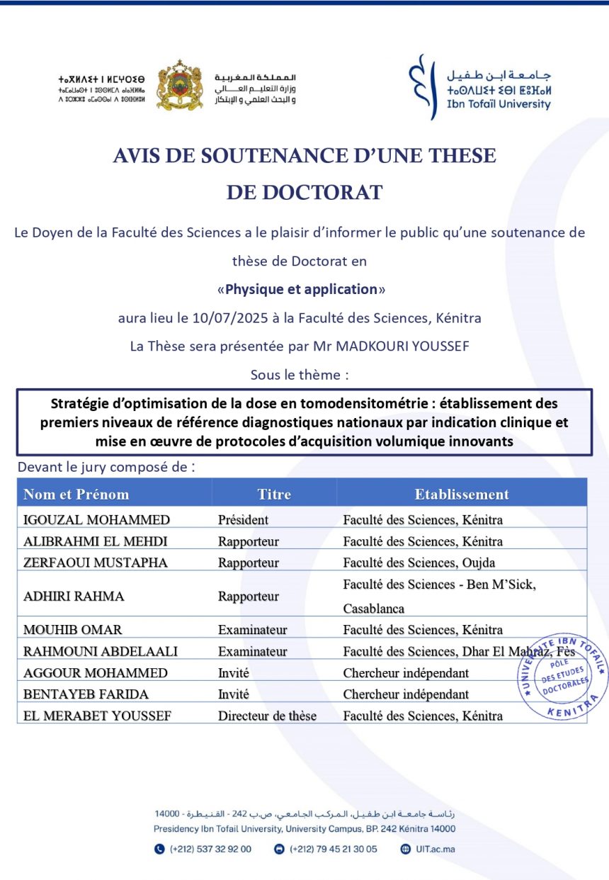 Avis de soutenance de thèse de MADKOURI YOUSSEF