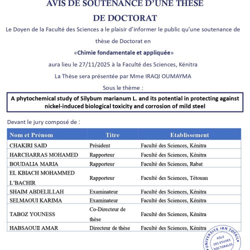 Avis de soutenance de thèse de  IRAQI OUMAYMA