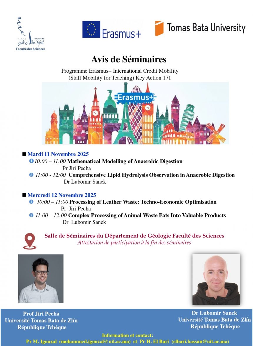 Séminaires Erasmus+  Mobilité Internationale de l’Enseignement : Modélisation Mathématique et Valorisation des Déchets