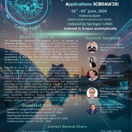 Organisation de The 5th International Conference on Big Data and Artificial Intelligence Applications – ICBDAIA’26