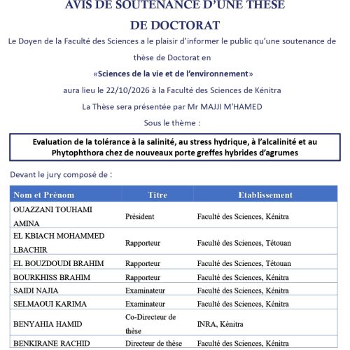 Avis de soutenance de thèse de MAJJI M&rsquo;HAMED