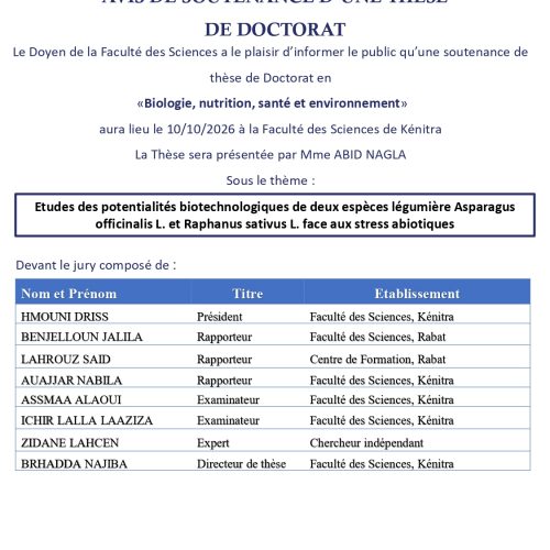 Avis de soutenance de thèse de Mme ABID NAGLA