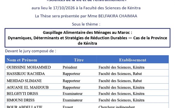 Avis de soutenance de thèse de Mme BELFAKIRA CHAIMAA