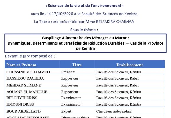 Avis de soutenance de thèse de Mme BELFAKIRA CHAIMAA