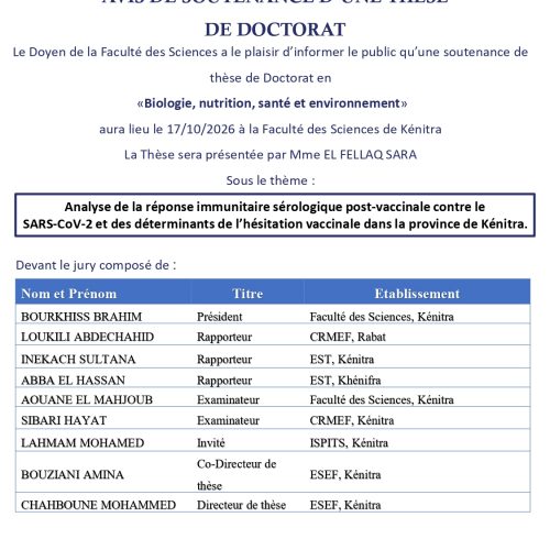 Avis de soutenance de thèse de Mme EL FELLAQ SARA