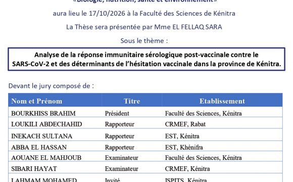 Avis de soutenance de thèse de Mme EL FELLAQ SARA