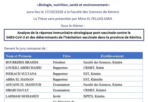 Avis de soutenance de thèse de Mme EL FELLAQ SARA