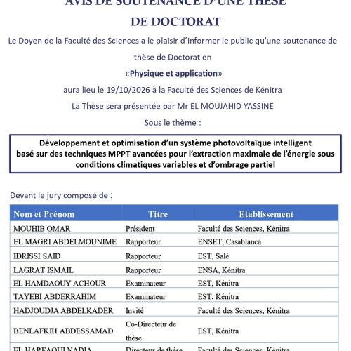 Avis de soutenance de thèse de Mr EL MOUJAHID YASSINE