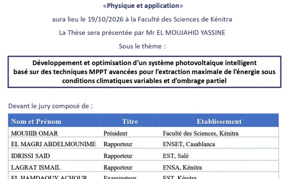 Avis de soutenance de thèse de Mr EL MOUJAHID YASSINE
