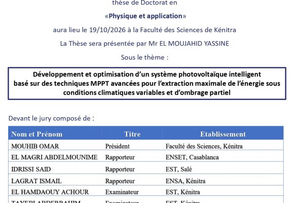 Avis de soutenance de thèse de Mr EL MOUJAHID YASSINE