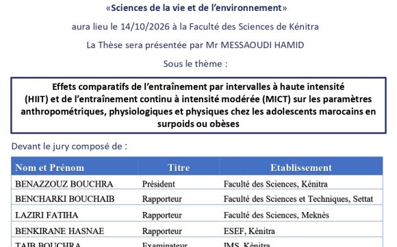 Avis de soutenance de thèse de Mr MESSAOUDI HAMID