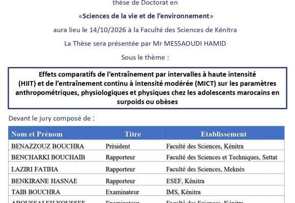 Avis de soutenance de thèse de Mr MESSAOUDI HAMID