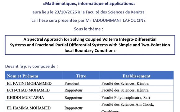 Avis de soutenance de thèse de Mr TADOUMMANT LAHOUCINE