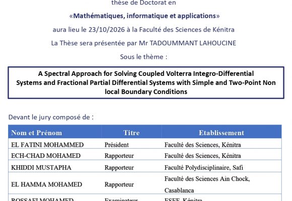 Avis de soutenance de thèse de Mr TADOUMMANT LAHOUCINE